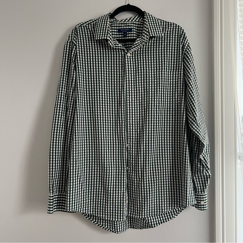 Cole Haan Green and White Checkered Button Down Shirt